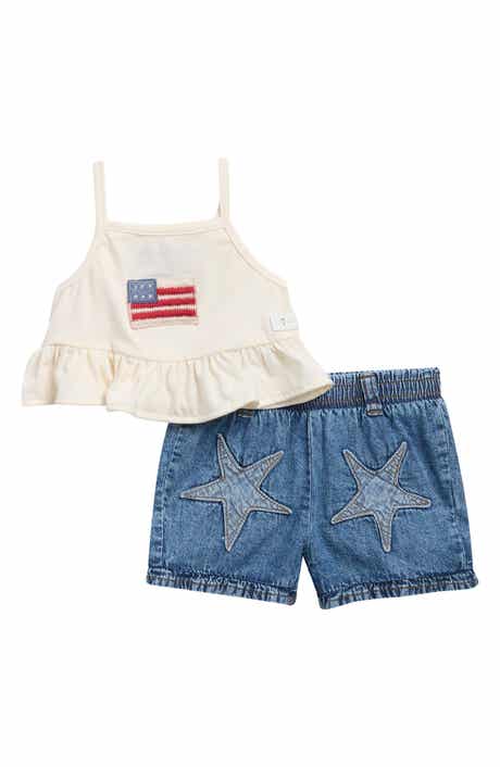 7 For All Mankind Flag Peplum Hem Tank & Star Appliqué Shorts Set