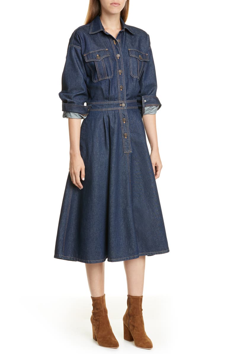 Polo Ralph Lauren Long Sleeve A-Line Denim Dress, Main, color, 