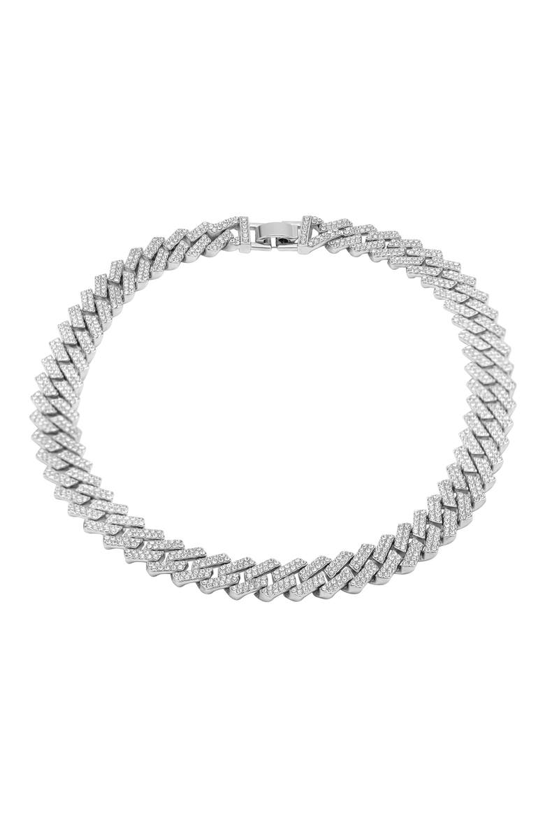 Pavé Cubic Zirconia Curb Chain Necklace, Main, color, SILVER