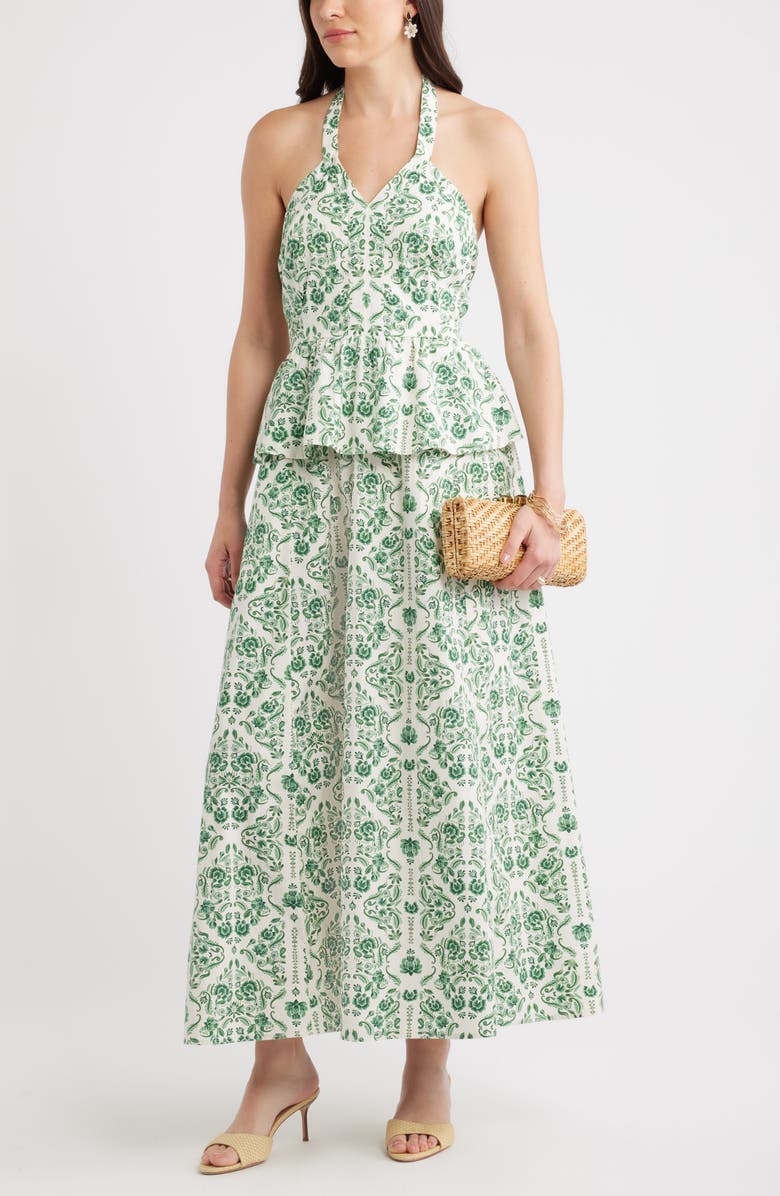 Chelsea28 Peplum Halter Dress, Alternate, color, Ivory- Multi Rococo Floral