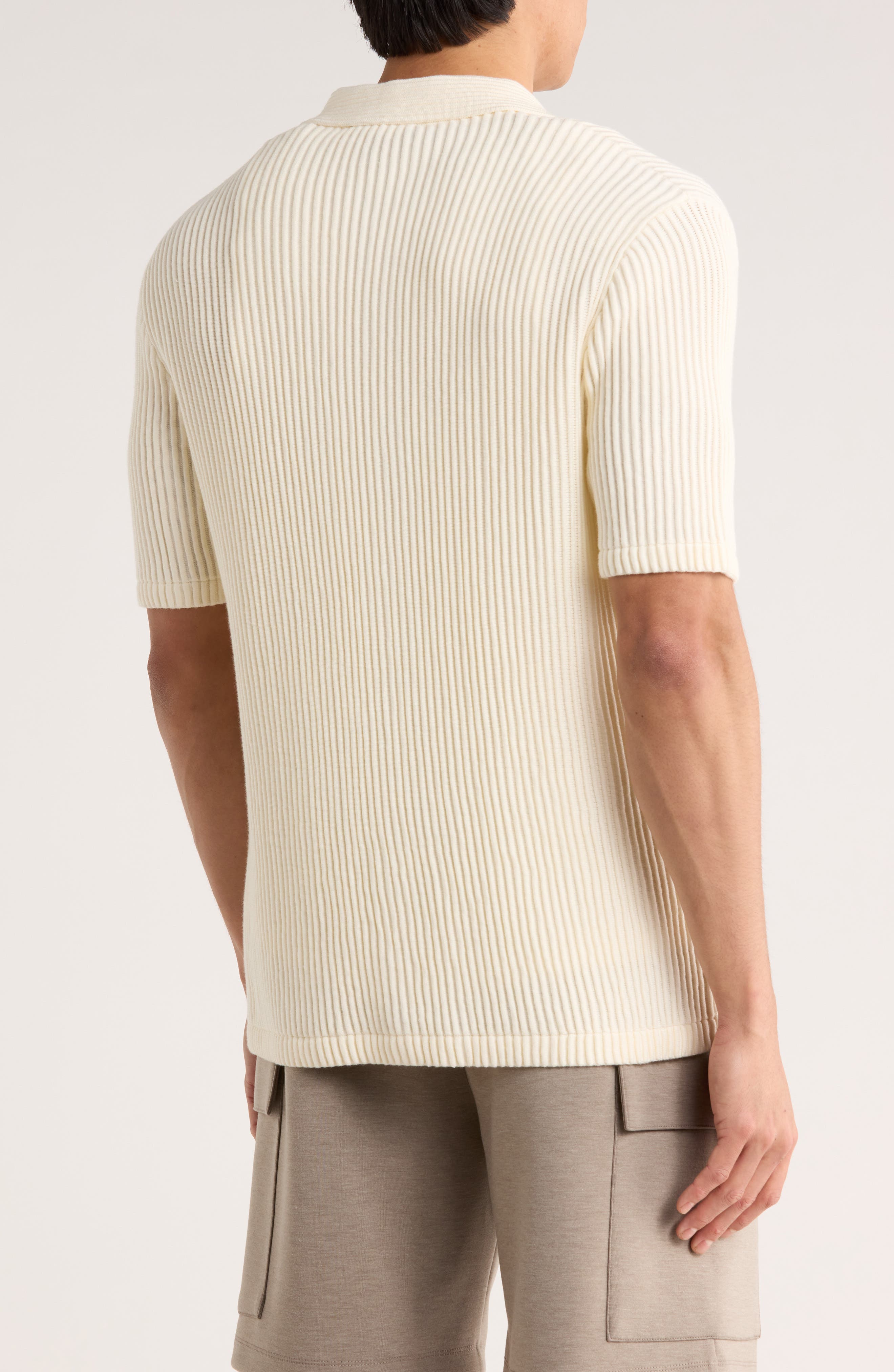 Ribbed Plisse Knit Button-Up Shirt - image 4