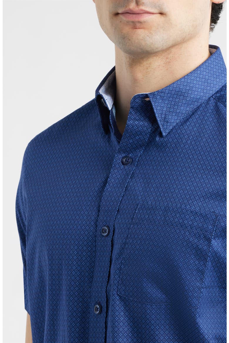 Logan Microprint Short Sleeve Cotton Blend Button-Up Shirt, Alternate, color, NAVY MINI CIRCLE