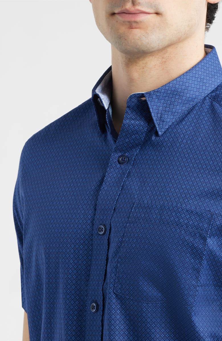 Johnston & Murphy Logan Microprint Short Sleeve Cotton Blend Button-Up Shirt, Alternate, color, Navy Mini Circle
