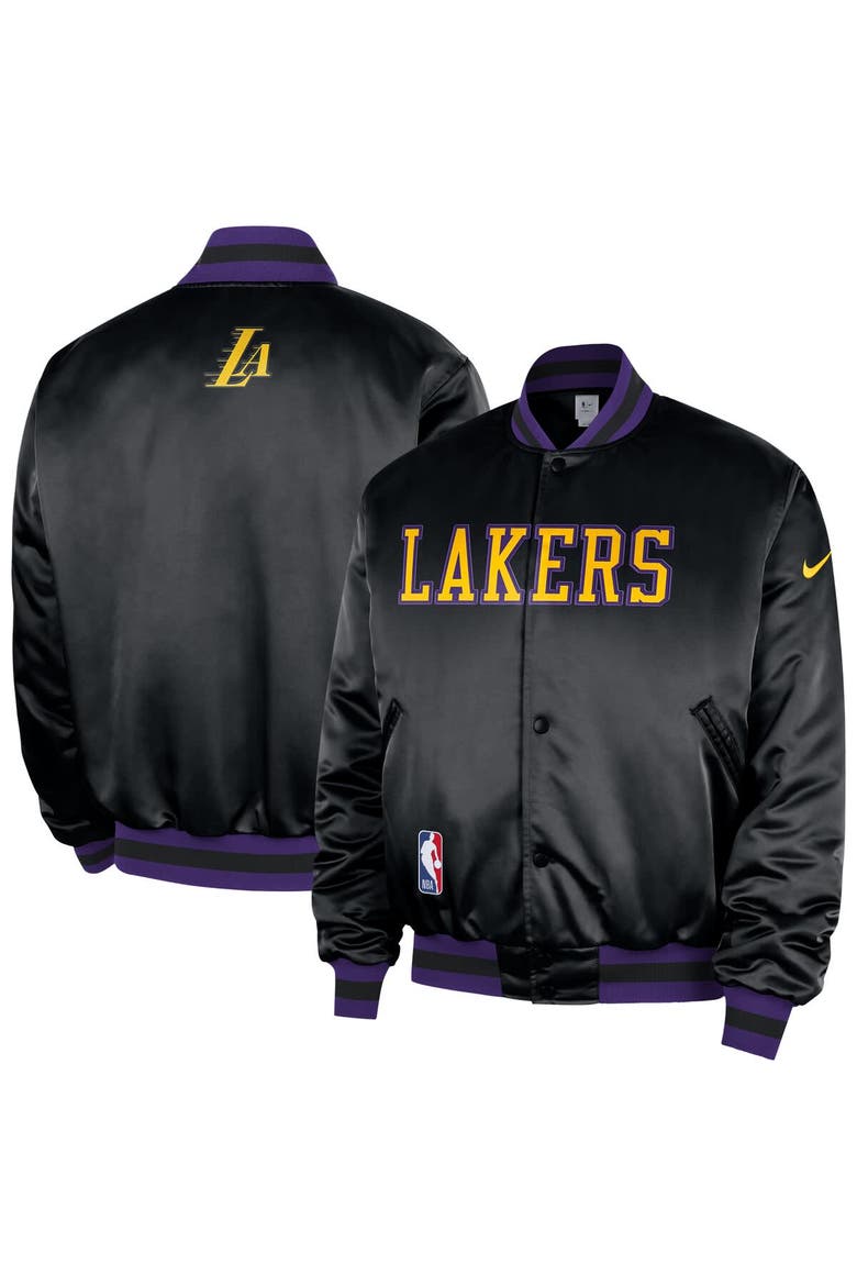 Men's Nike  Black Los Angeles Lakers 2025/26 City Edition Remix Courtside Full-Snap Bomber Jacket, Main, color, Black