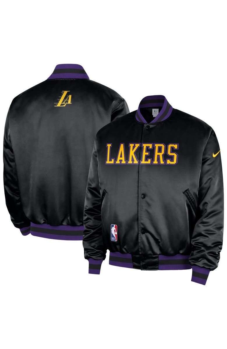 Nike Men's Nike Black Los Angeles Lakers 2025/26 City Edition Remix Courtside Full-Snap Bomber Jacket, Main, color, Black