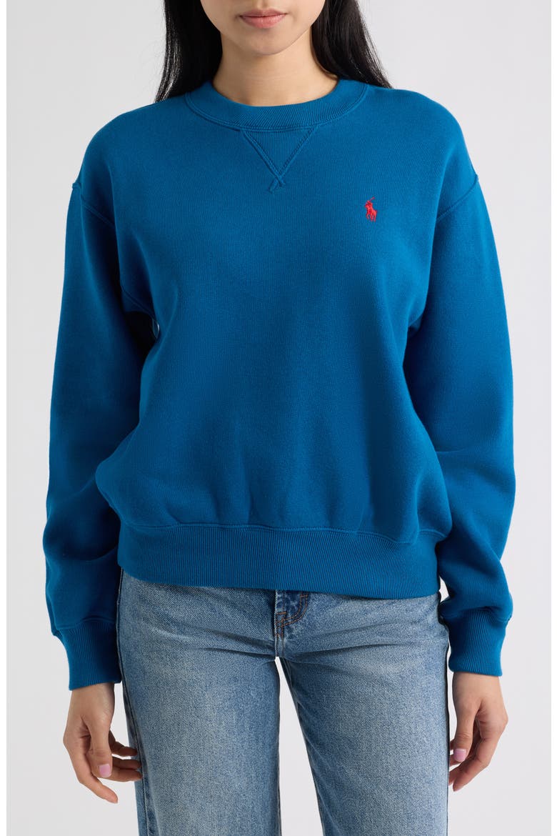 Logo Detail Cotton Blend Fleece Sweatshirt, Main, color, GALAXY BLUE