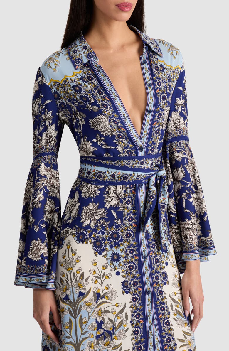 Alice + Olivia Chassidy Mixed Tapestry Print Long Sleeve Maxi Shirtdress, Alternate, color,