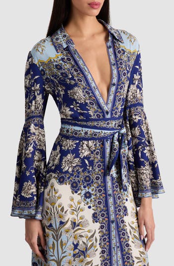 Chassidy Mixed Tapestry Print Long Sleeve Maxi Shirtdress