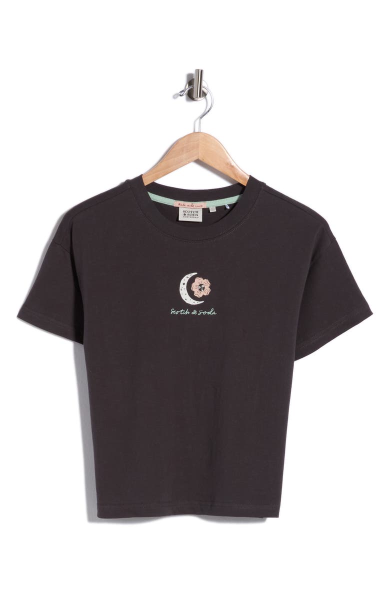 Scotch & Soda Dyed Boxy Crop Graphic T-Shirt, Alternate, color, Black Sand Pigment