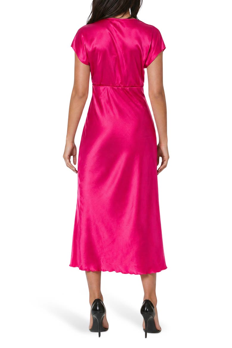 Satin Cap Sleeve Midi Dress, Alternate, color, FUCHSIA