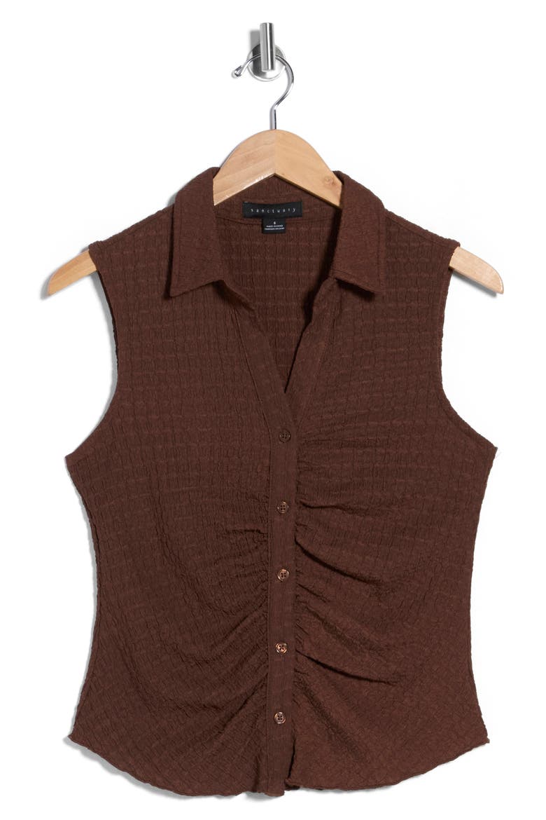 Ruched Button-Up Tank, Alternate, color, HICKORY BROWN