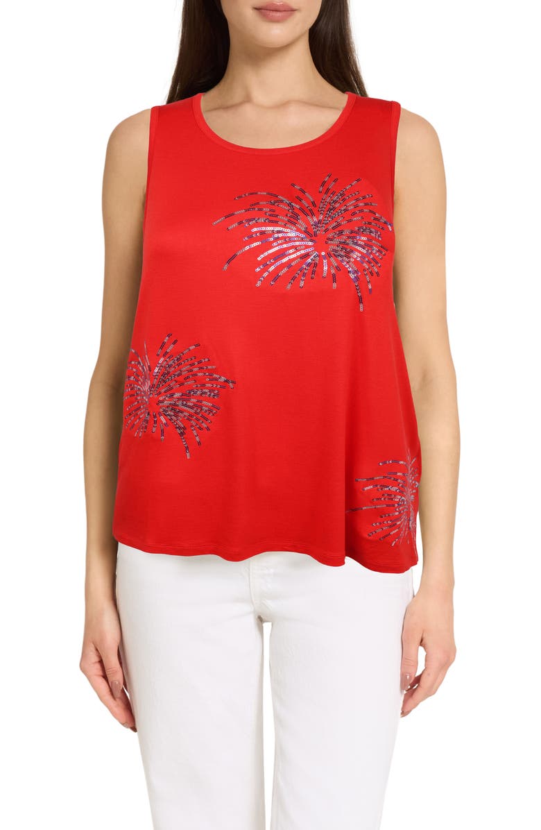 CARIBBEAN JOE The Everyday Sequin Firework Tank, Main, color, Red White