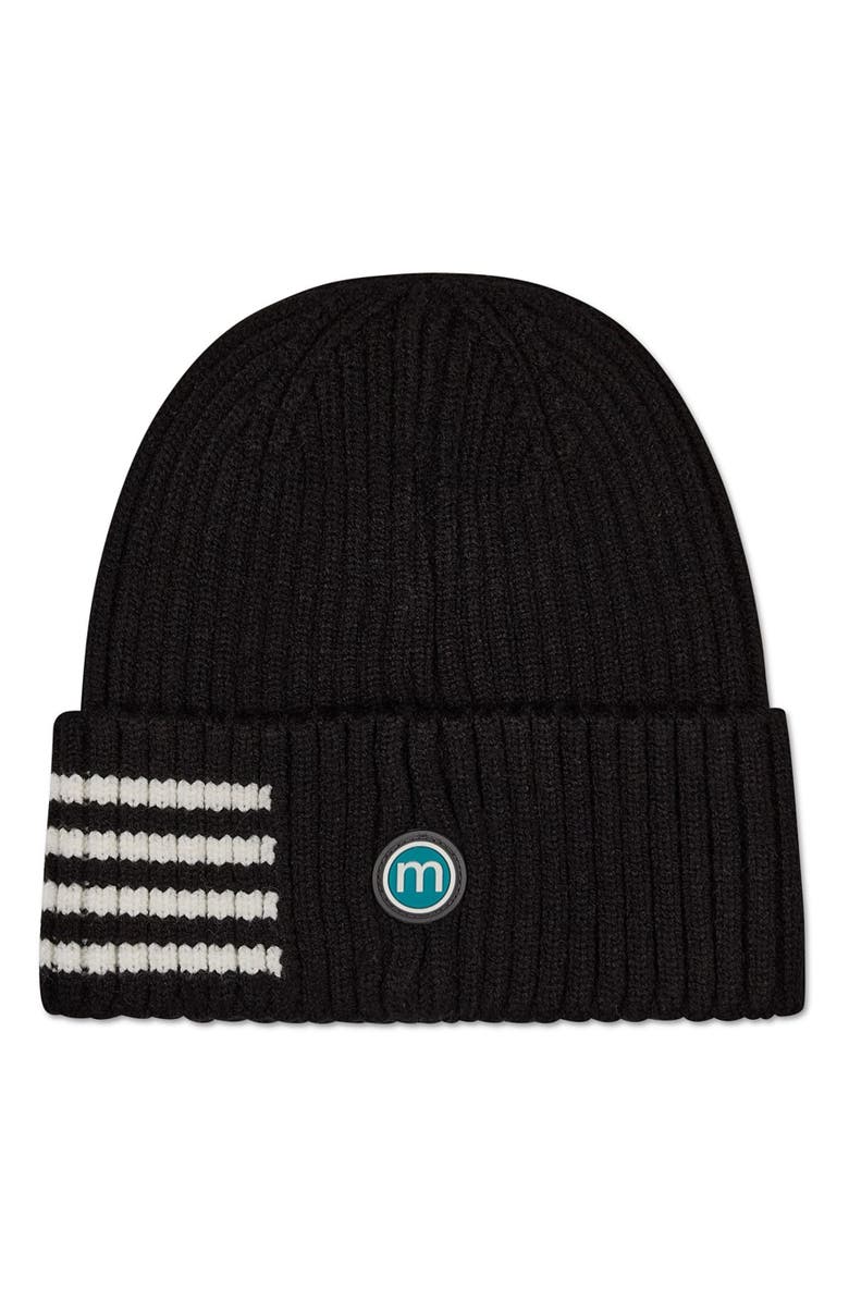 MeMoi Stripe Ribbed Knit Beanie, Main, color, Black