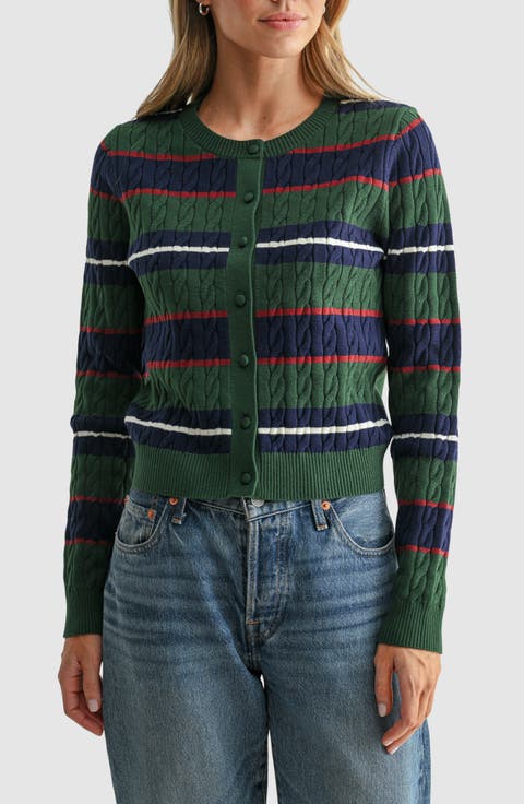 Striped Cable Knit Cardigan