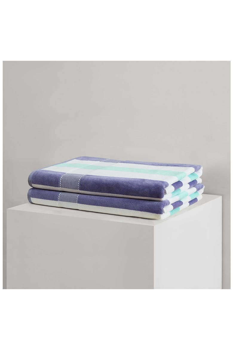 Pop Color Stripe 2-Piece Beach Towel Set, Alternate, color, MEDIUM / DARK BLUE