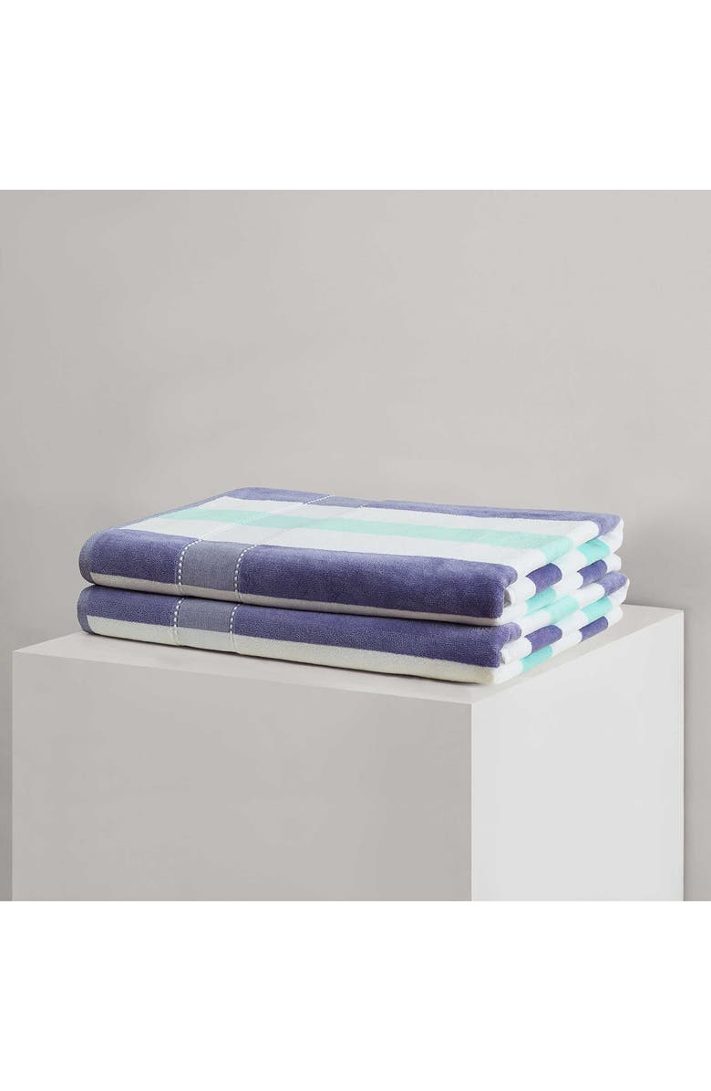 Calvin Klein Pop Color Stripe 2-Piece Beach Towel Set, Alternate, color, Medium / Dark Blue