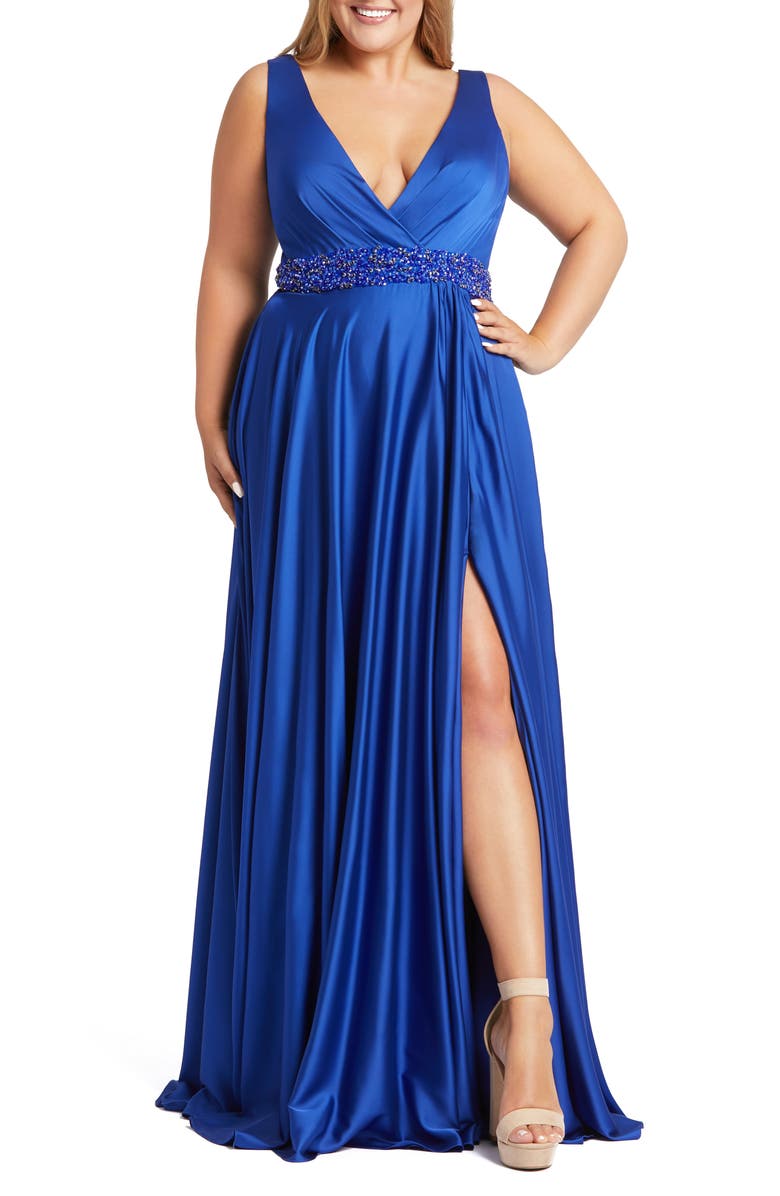 Mac Duggal Beaded Faux Wrap Gown, Main, color,