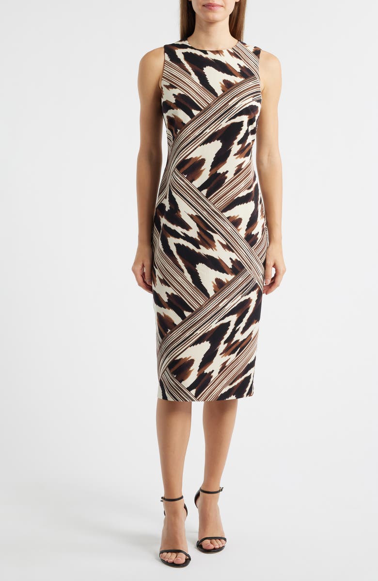 Anne Klein Print Sleeveless Midi Dress, Main, color, Ivory Shell Multi