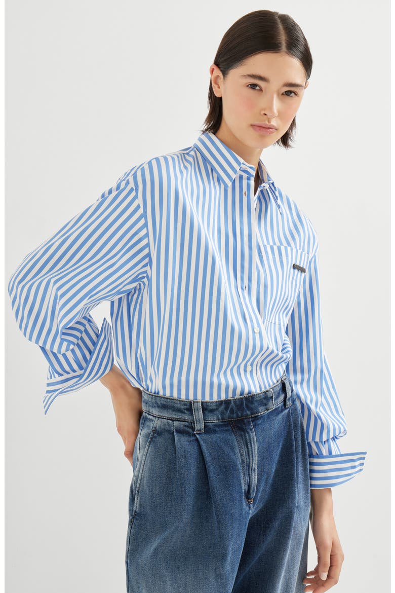 Striped poplin shirt, Alternate, color, Azure