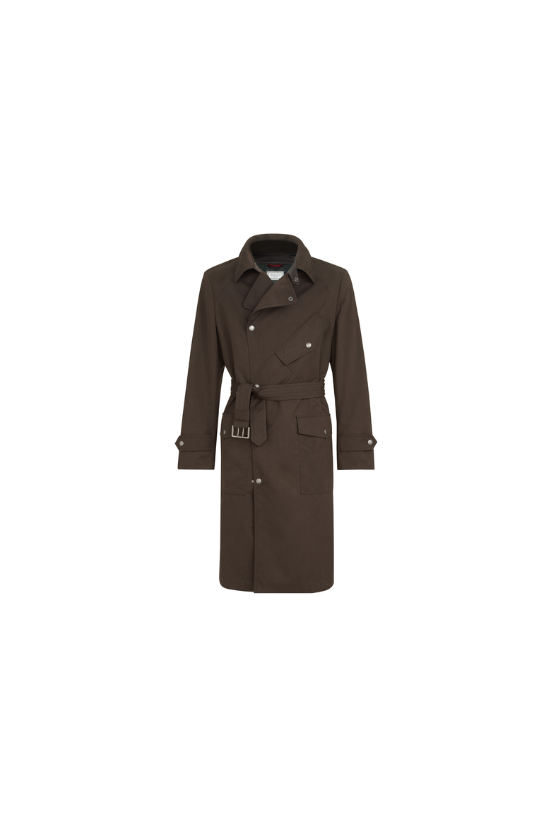 Water-resistant microfiber motorcyle trench with nappa leather inserts, Alternate, color, Brown