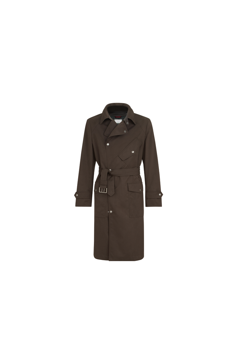 Brunello Cucinelli Water-resistant microfiber motorcyle trench with nappa leather inserts, Alternate, color, Brown