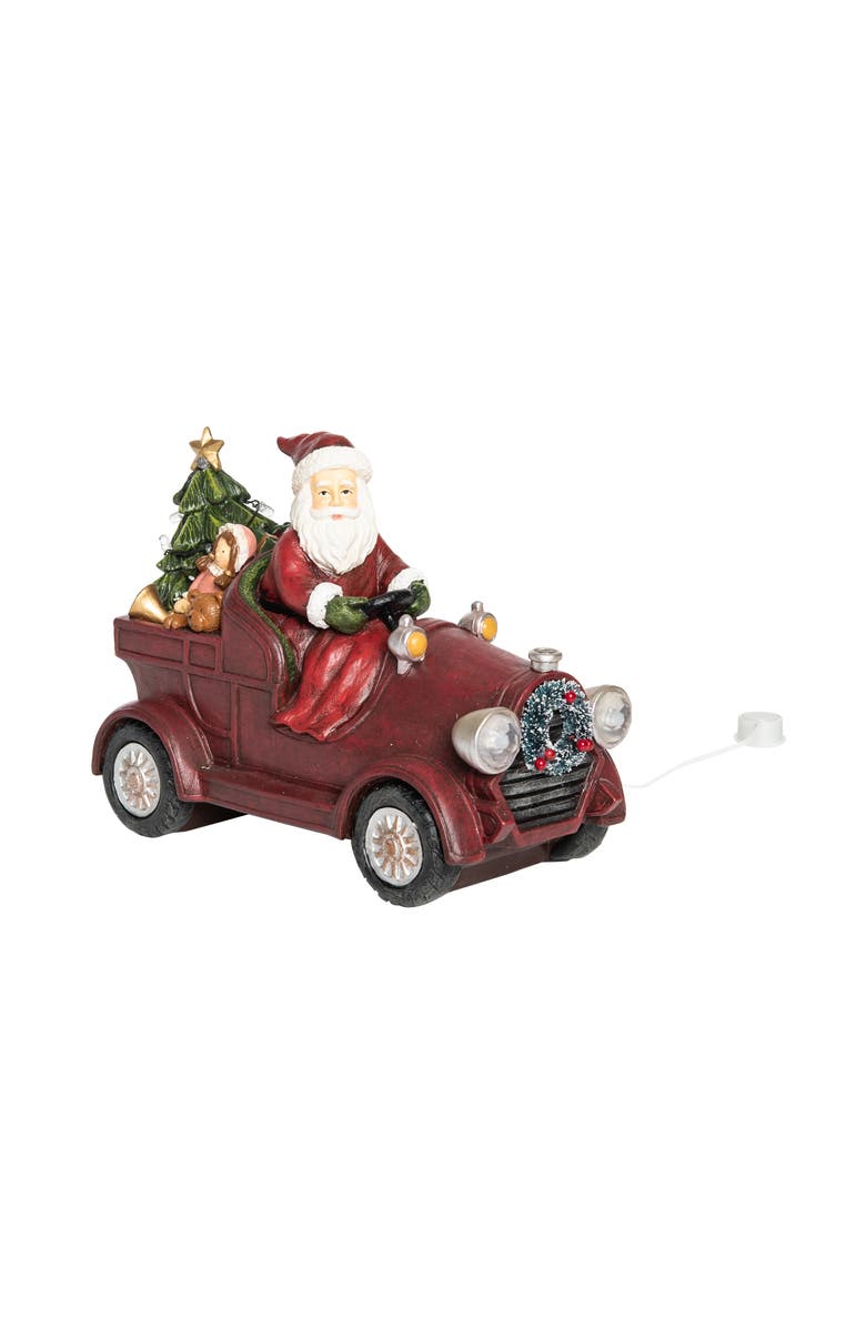 Transpac Multicolor Light Up Musical Santa Wagon Decorative Resin Figurine, Alternate, color, Red