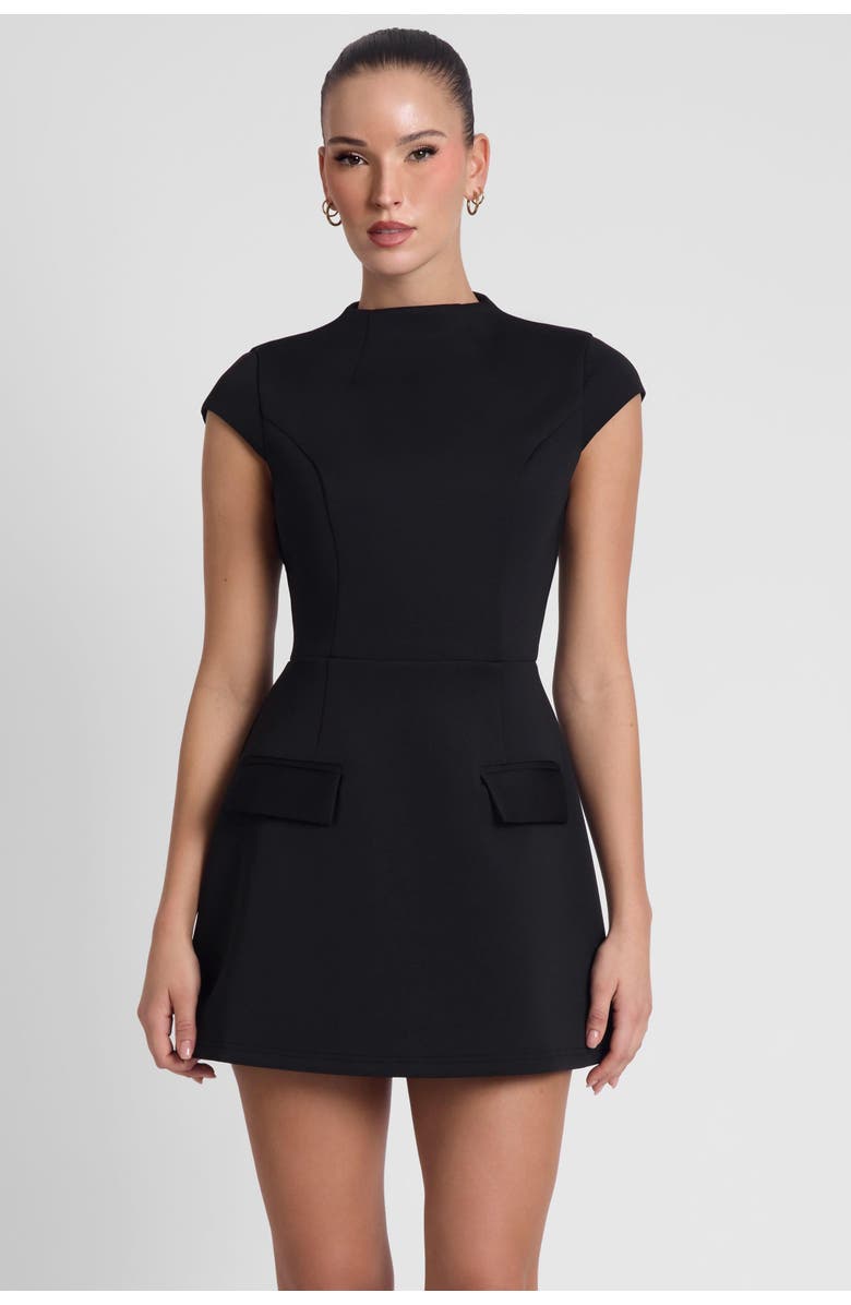 LEAU Cote Cap Sleeve Pocket Mini Dress, Alternate, color, Black