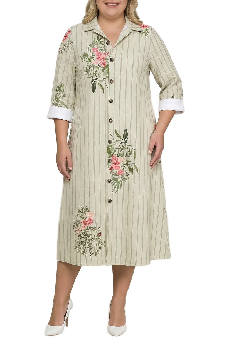 Stripe & Floral Midi Shirtdress, Alternate, color, BEIGE FLORAL