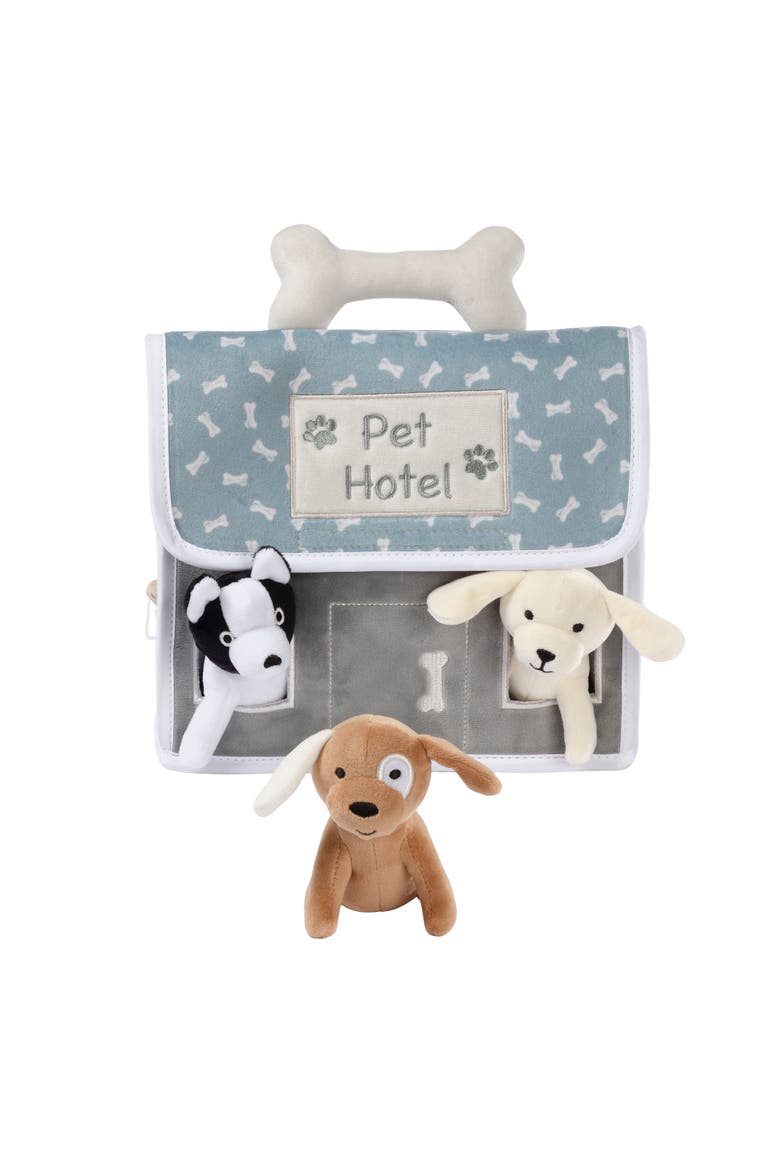 Pet Hotel Interactive Plush Playset Toy w/ 3 Stuffed Animal Dogs, Alternate, color, Green