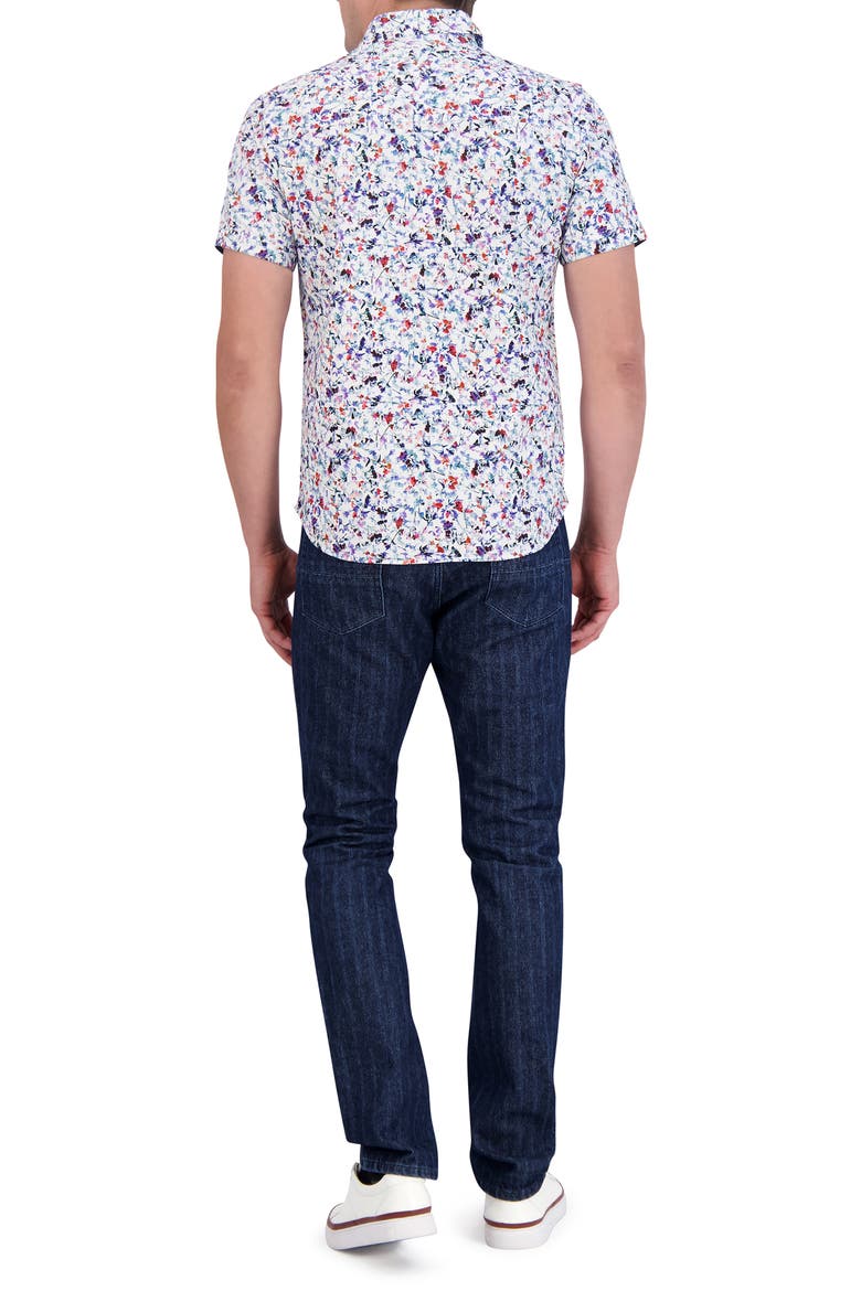 Bavaro Floral Short Sleeve Cotton Knit Button-Up Shirt, Alternate, color, WHITE MULTI