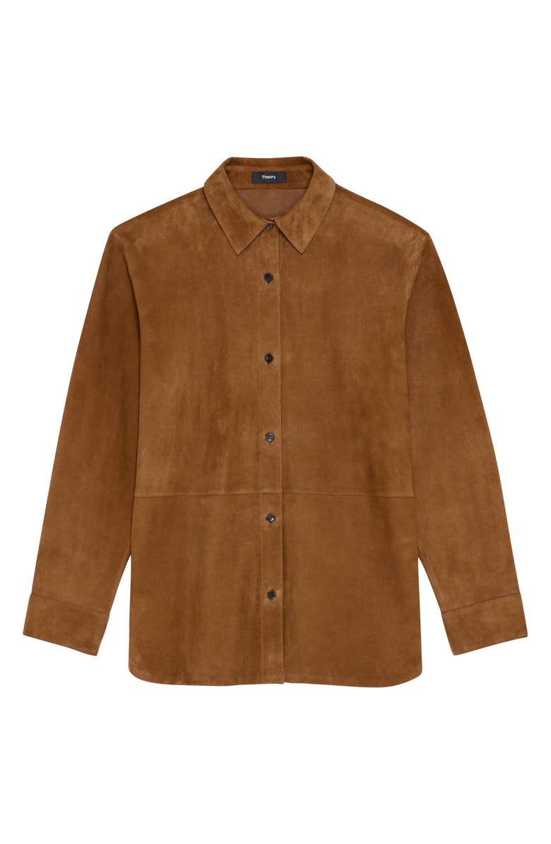 Theory Classic Suede Button-Up Shirt, Alternate, color, Teak