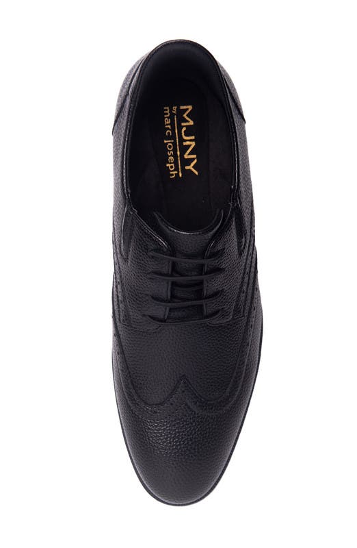 Marc Joseph New York Howard Street Hands Free Technology Leather Wingtip Dress Oxford, Alternate, color, Black Grainy Leather