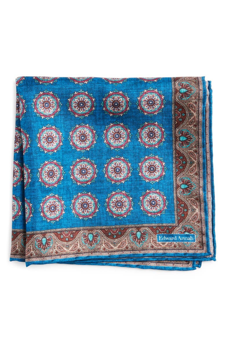 EDWARD ARMAH Neat Medallion Pattern Silk Pocket Square, Main, color, 