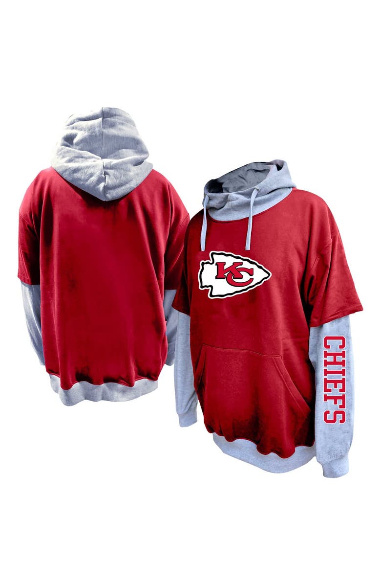 FANATICS Men's Fanatics Red/Heather Gray Kansas City Chiefs Big & Tall Twofer Pullover Hoodie, Main, color, 