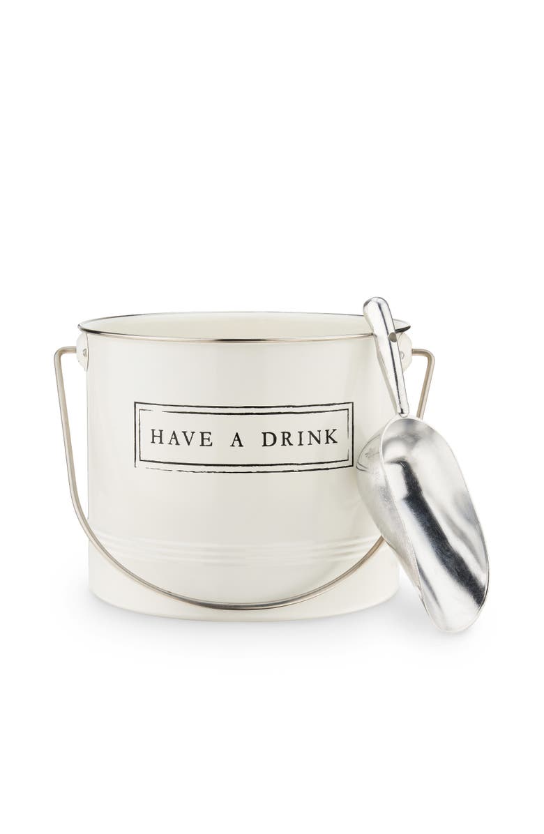TWINE Have A Drink Metal Ice Bucket with Scoop, Main, color, White