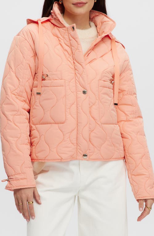 Noize Philipa Water Resistant Hooded Quilted Jacket In Coral