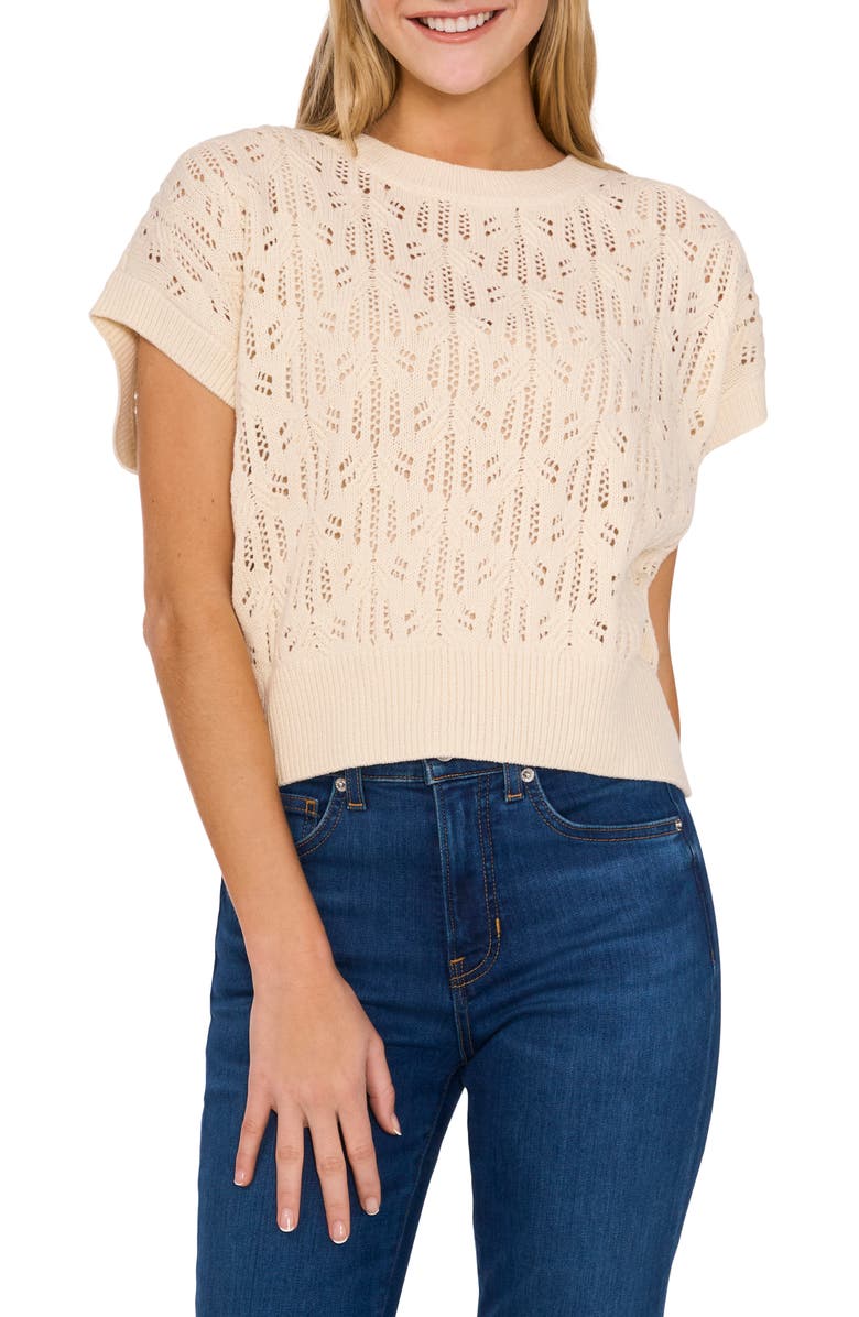 CeCe Pointelle Short Sleeve Sweater, Main, color, 