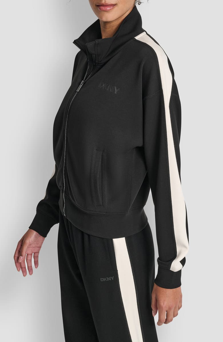 DKNY Stripe Full Zip Track Jacket, Alternate, color, Black/ Eggnog