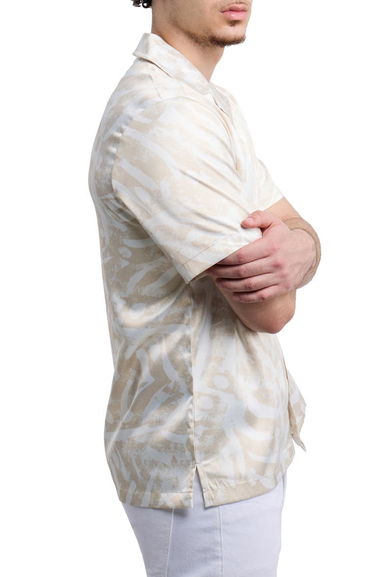 Leaf Printed Camp Shirt, Alternate, color, CREAM