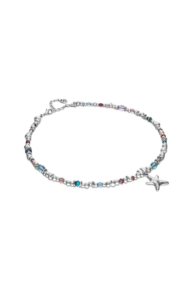 Multicolor Faceted Bead Necklace with Star Charm, Alternate, color, Silver