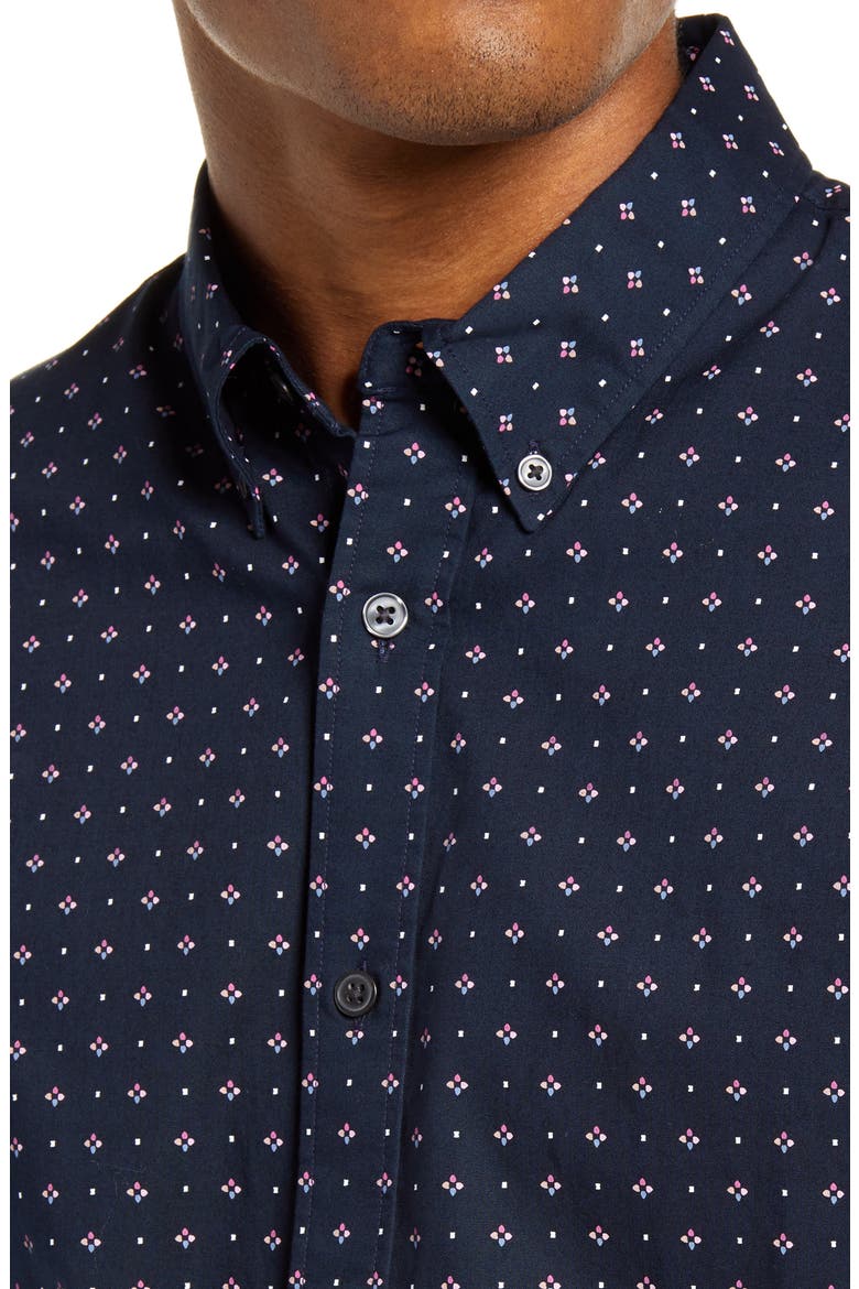Slim Fit Floral Short Sleeve Button-Down Shirt, Alternate, color, NAVY MULTI