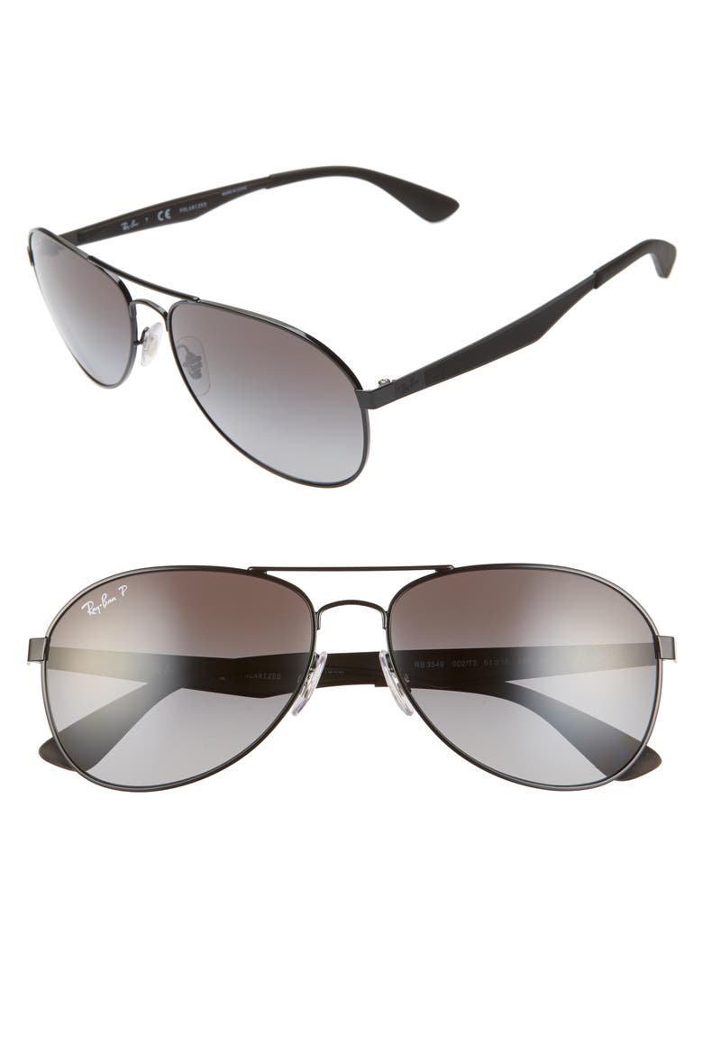 Active Lifestyle 61mm Polarized Pilot Sunglasses, Main, color, BLACK