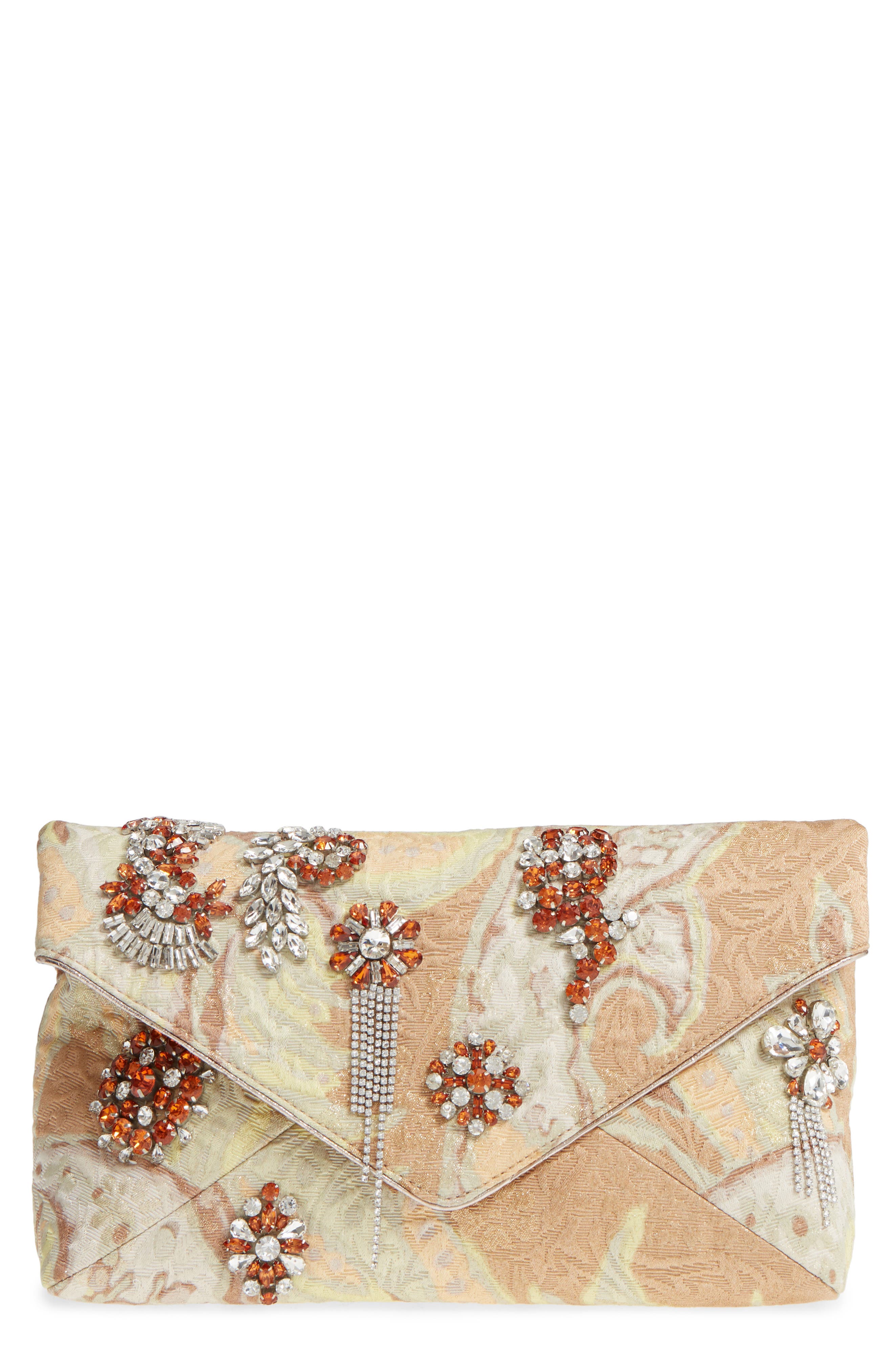Dries Van Noten Crystal Embellished Brocade Envelope Clutch, Main, color, 