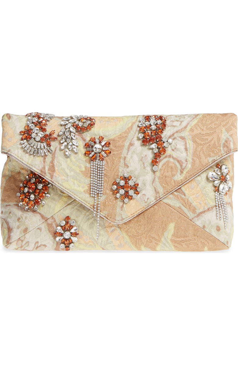 Dries Van Noten Crystal Embellished Brocade Envelope Clutch, Main, color,