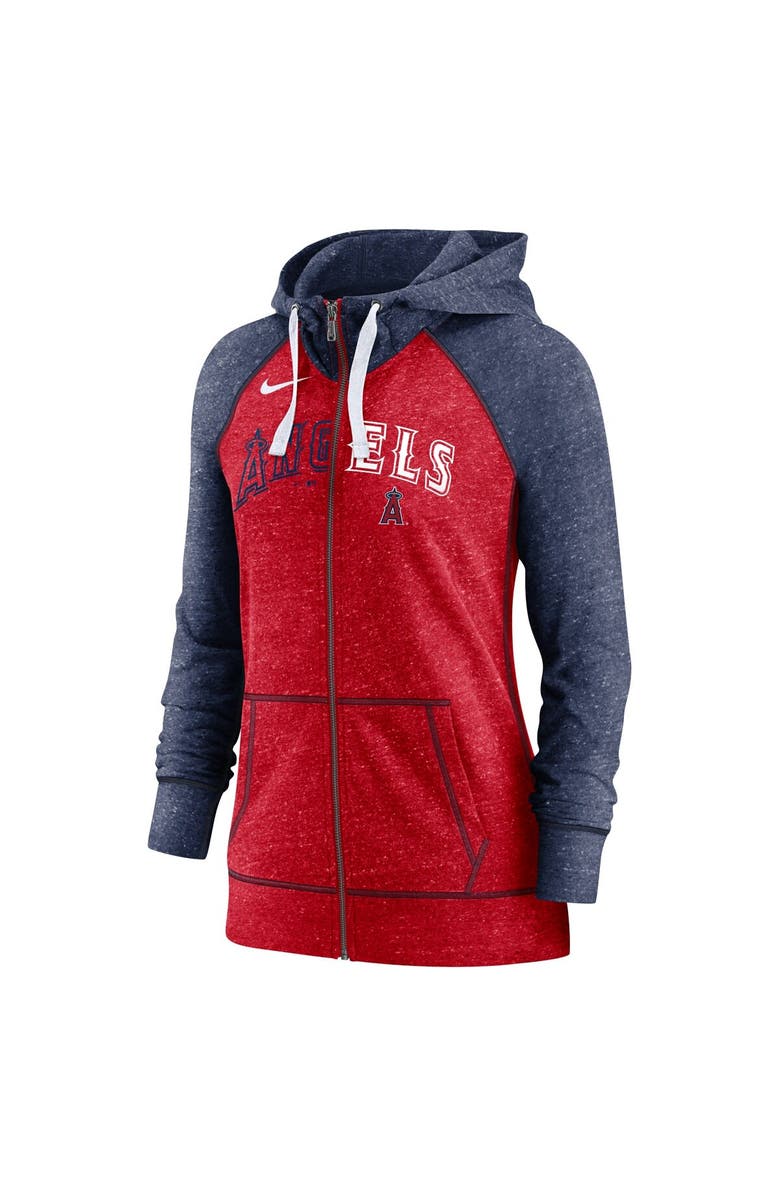 Nike Women's Nike Heather Red/Heather Navy Los Angeles Angels Split Wordmark Gym Vintage Raglan Lightweight Full-Zip Hoodie, Alternate, color, Heather Red