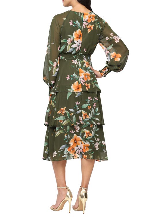 Sl Fashions Long Sleeve Tiered Midi Dress In Multi