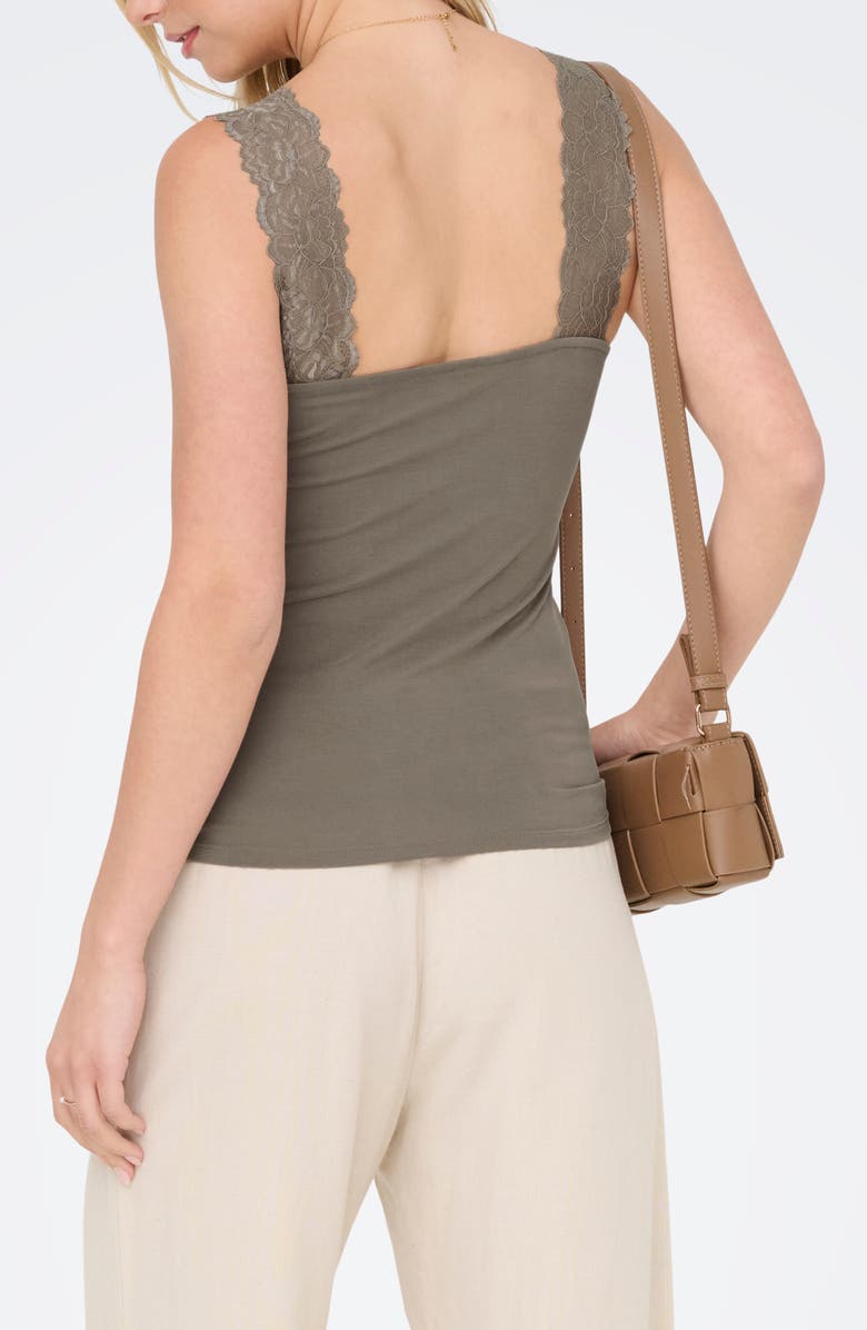 Only Free Lace Trim Sleeveless Top, Alternate, color, Walnut