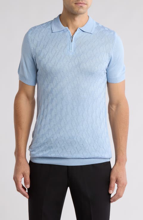 Short Sleeve Textured Knit Zip Polo