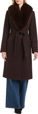 Kate Spade removable faux fur collar belted wool blend coat