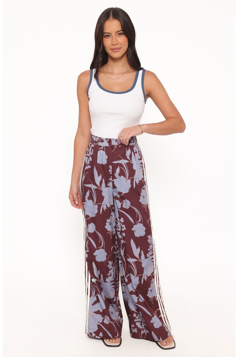 Aine Floral Wide Leg Cotton Pants, Alternate, color, BURGUNDY FLORAL